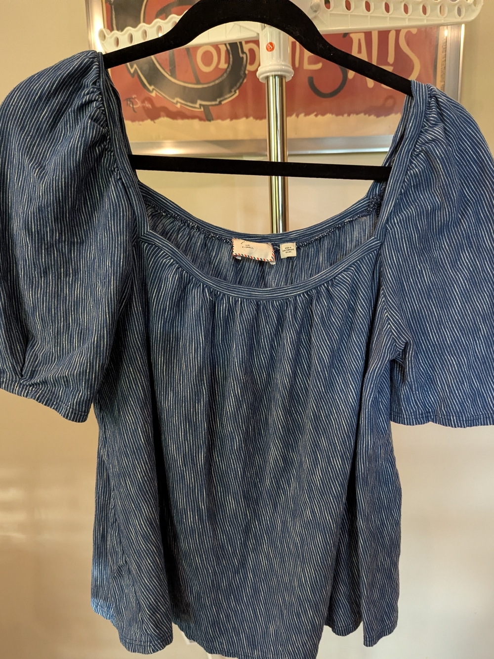 $22 Anthropologie Postmark - Size XS - Striped Puff Sleeve Top Blue White EUC